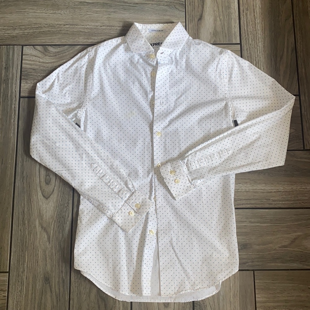 White and Blue Polka Dot Button Up